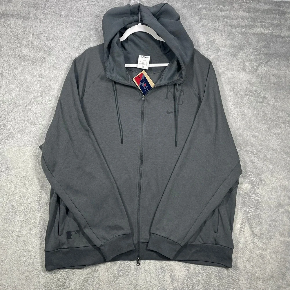 Nike KC Royals Hoodie Mens 3XL Grey MLB Authentic Collection Full Zip Dri-Fit